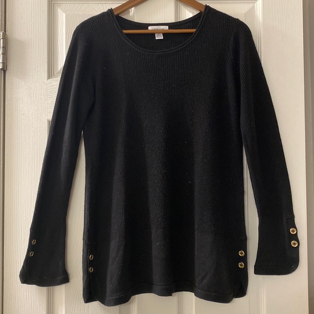 Calvin Klein Black Knit Sweater w/ Gold Buttons | Size Small